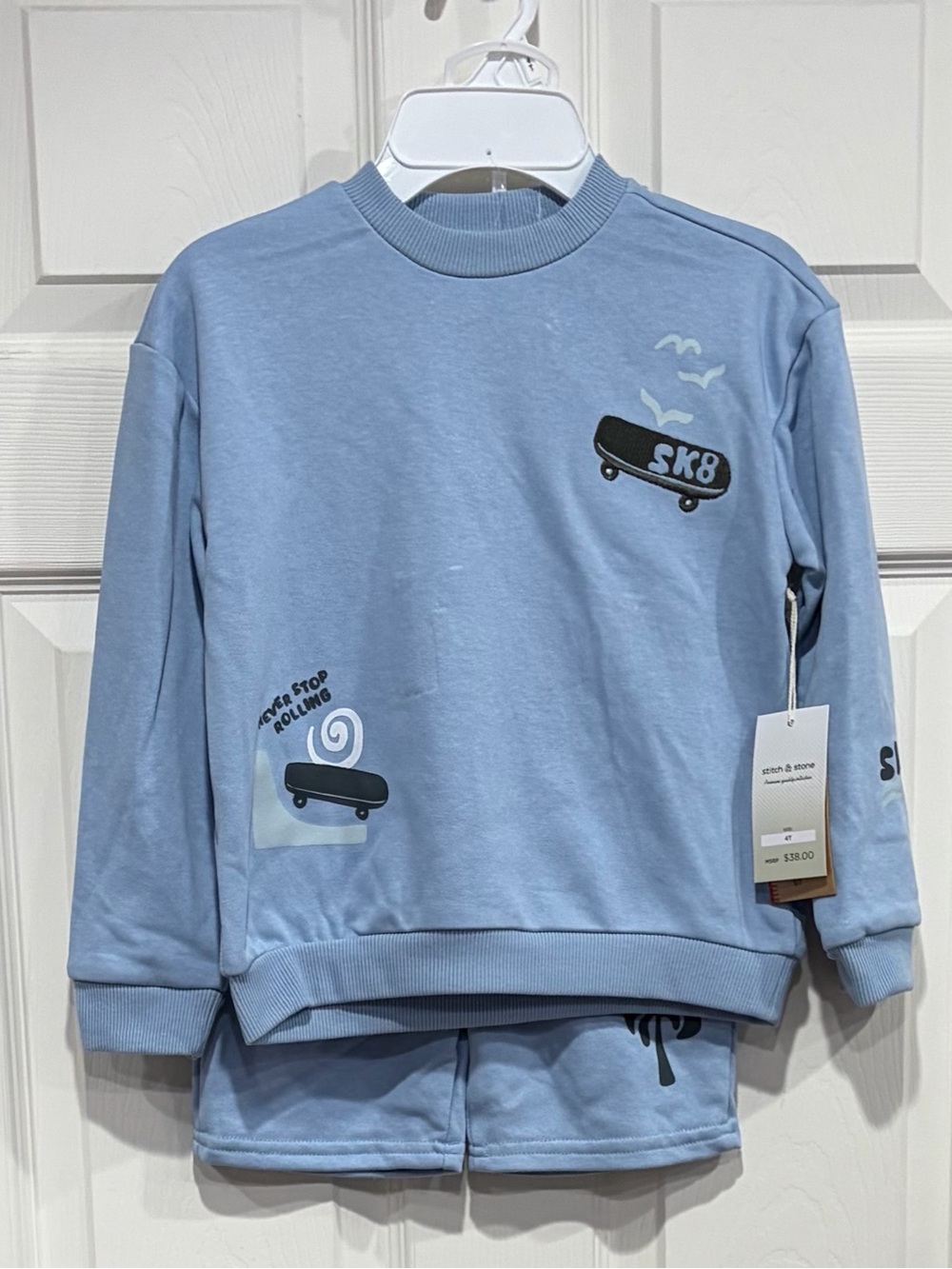 STITCH & STONE Toddler Boys 4T Sweatshirt and Shorts Set Blue Chambray NWT